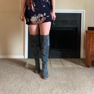 Freebird By Steven Blue Suede over the knee boots